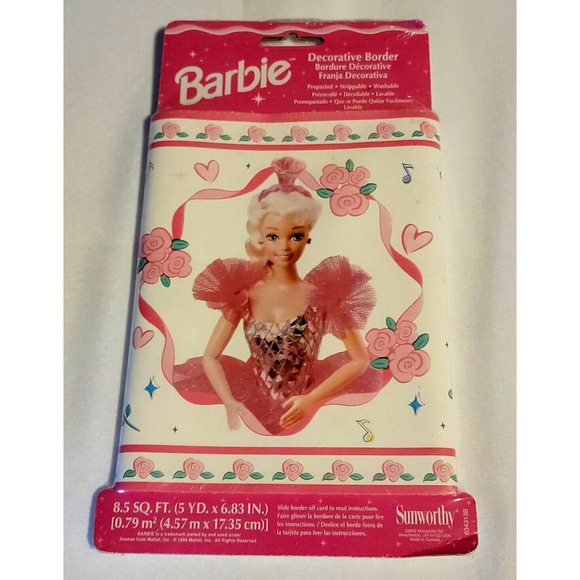 Barbie Mattel Prepasted Strippable 1996 Decorative Border 8.5 sq ft 5 yd x 6.83" - Picture 1 of 2
